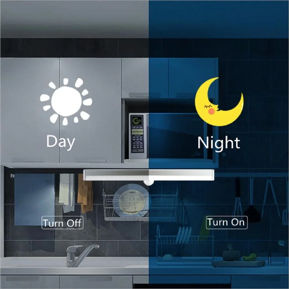 PIR Motion Sensor Closet Wardrobe Lamp LED USB Rechargeable Under Cabinet Aluminum Night Light