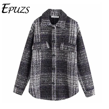

winter vintage button plaid jacket women tweed jacket long sleeve office coats and jackets women overcoat chaqueta mujer 2019