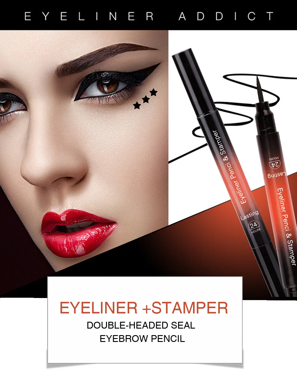 LULAA Double-ended stamp eyeliner triangle/pentagon seal Waterproof Eyeliner black/brown long lasting eye liner makeup TSLM1
