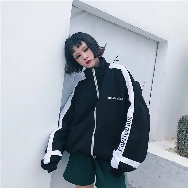 Хип-хоп Женская ветровка Harajuku Осенняя Повседневная винтажная уличная свободная спортивная куртка с капюшоном пальто уличная одежда в стиле хип-хоп