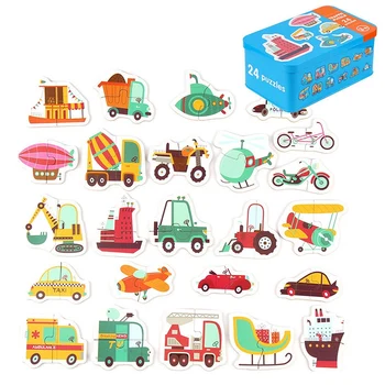 

48Pcs Baby Puzzle Jigsaw 24 Patterns Baby Toys Early Education Cartoon Matching Game Children'S Wooden Puzzle Toys Cartoon Anima