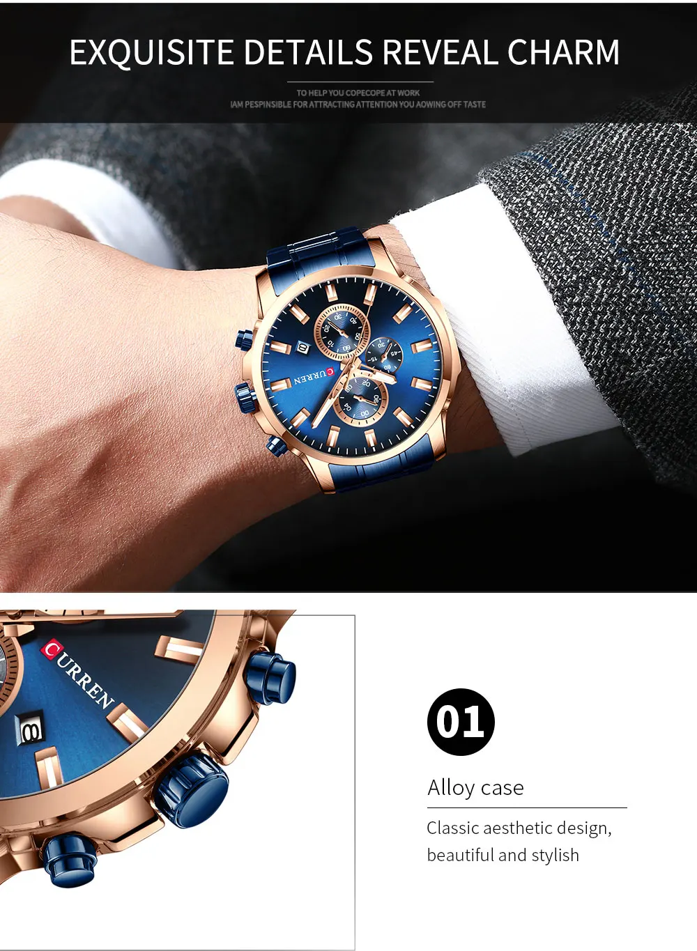 CURREN Chronograph Mens Watches Top Brand Luxury Business Watch Men Clock Relogio Masculino Waterproof Quartz Blue Wristwatch