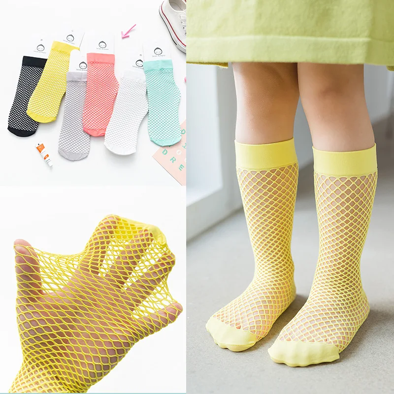 2021 Spring and Summer New Large Mesh Breathable Children's Socks Jelly Color Children's Fishing Net Socks 1-8 years old
