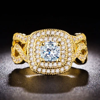 

Luxury Full Zircon Gold Silver color Wedding rings set for women men party jewelry Top quality Sparkling Engagement party ring