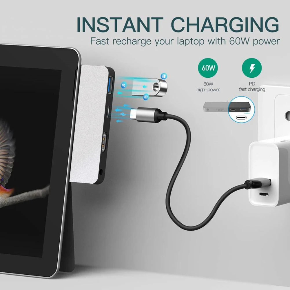USB C Hub for Microsoft Tablet Surface Go USB Type C to 4K HDMI Adapter USB C 3 5mm Headphone Jack PD Charging