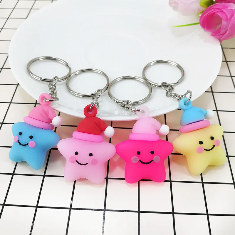 

New creative PVC Soft glue material cartoon smiling face Pentagram key buckle pendant girl bag pendant toy small Gift