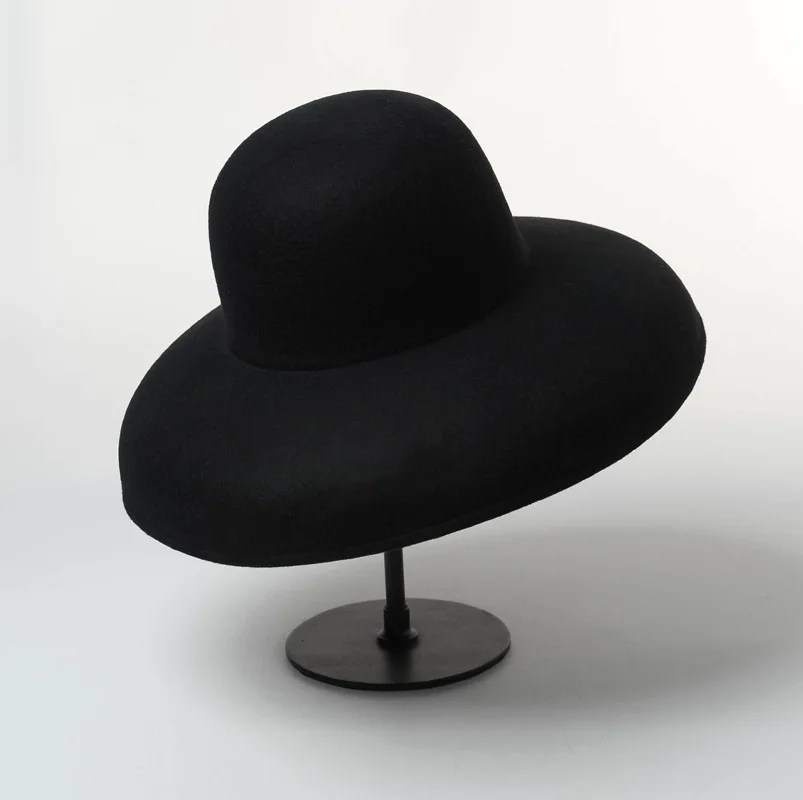 Осень и зима купол Фетровая Шляпа Fedora большая черная шерстяная широкополая шляпа верхняя шляпа шляпы Fedora дамская шляпа с широкими полями