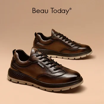 

Casual Shoes Men Genuine Cow Leather Comfy Lace-Up Office Daily Soft Autumn Winter Male Flat Solid Handmade BeauToday 50047