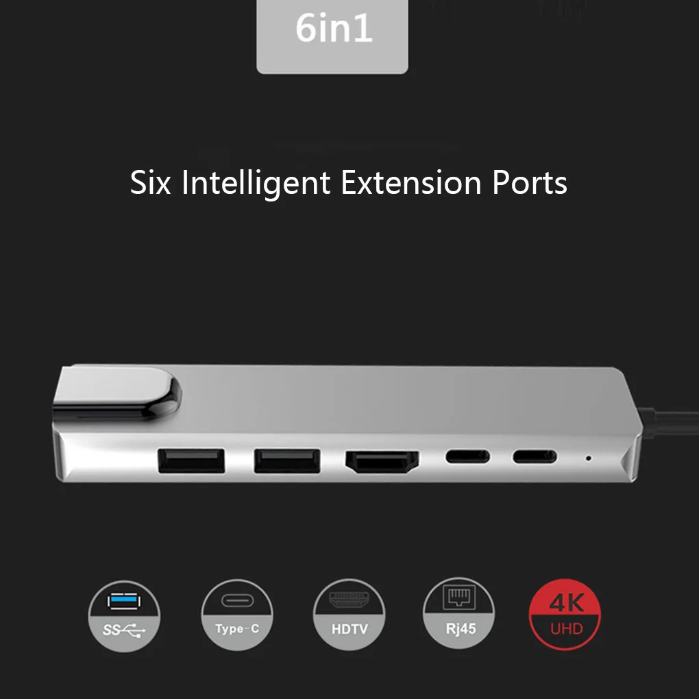 6 в 1 USB 3,0 Высокоскоростные порты type-C концентратор Usb-C до 4K 30HZ HD ноутбук Rj45 Gigabit Ethernet сеть PD концентратор