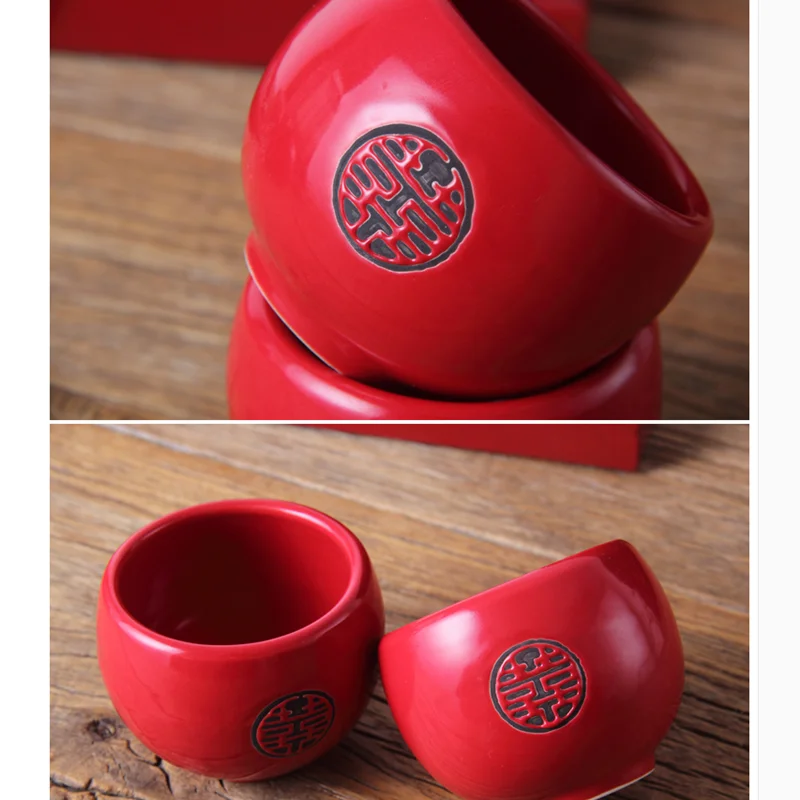 Chinese traditional wedding ceramic tea set Red Double Happiness Teapot Newlywed Gift Home Tea Set Accessories WSHYUFEI