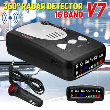

Efficient Car Radar Detector 360 Degree Vehicle V7 Control Speed Voice Alert Alarm Warning 16 Band LED Display English Russian
