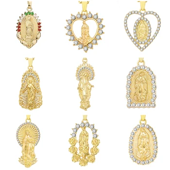 

Gold Color Virgin Mary Necklace For Women Men Church Christian Prayer Jesus Necklace Shiny Crystal Religion Pendant Necklace