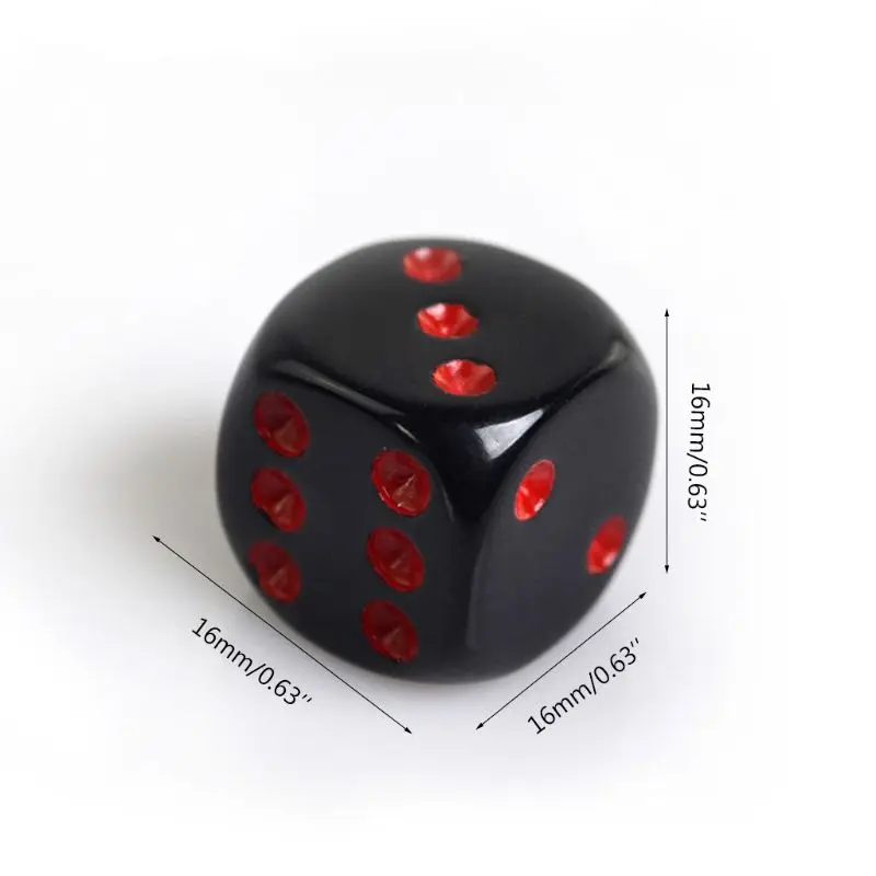 24pcs/set 16mm Dice Round Corner Point Dice RPG Gambling Games Cube Party Board Game Black Red With Velvet Bag