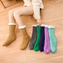 Женские зимние теплые носки толстые акриловые домашние носки-тапочки Harajuku винтажные длинные носки повседневные однотонные зимние носки Skarpetki Damskie