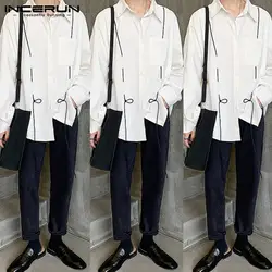 INCERUN Модная рубашка осень 2019 Мужская Новая Корейская версия Студенческая тренд с длинными рукавами сплошной цветной лацкан Дизайн