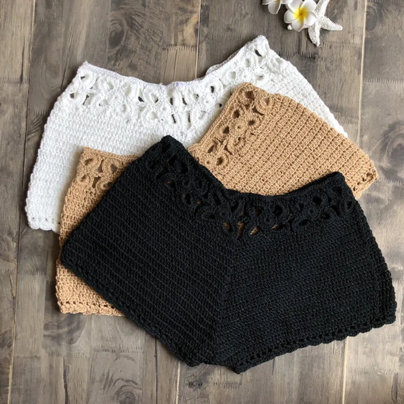 Women Hollow Shorts Knitting Slim Breathable Solid Color for Summer Beach Party JS25