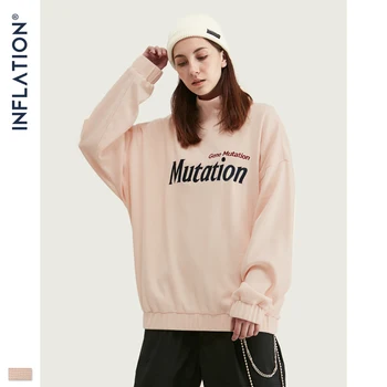 

INFLATION 2020 Autumn Vintage Men Hooded Tshirt In Pink With Mutation Print High Collar T-shirt Men Pullover T-shirt 91514W