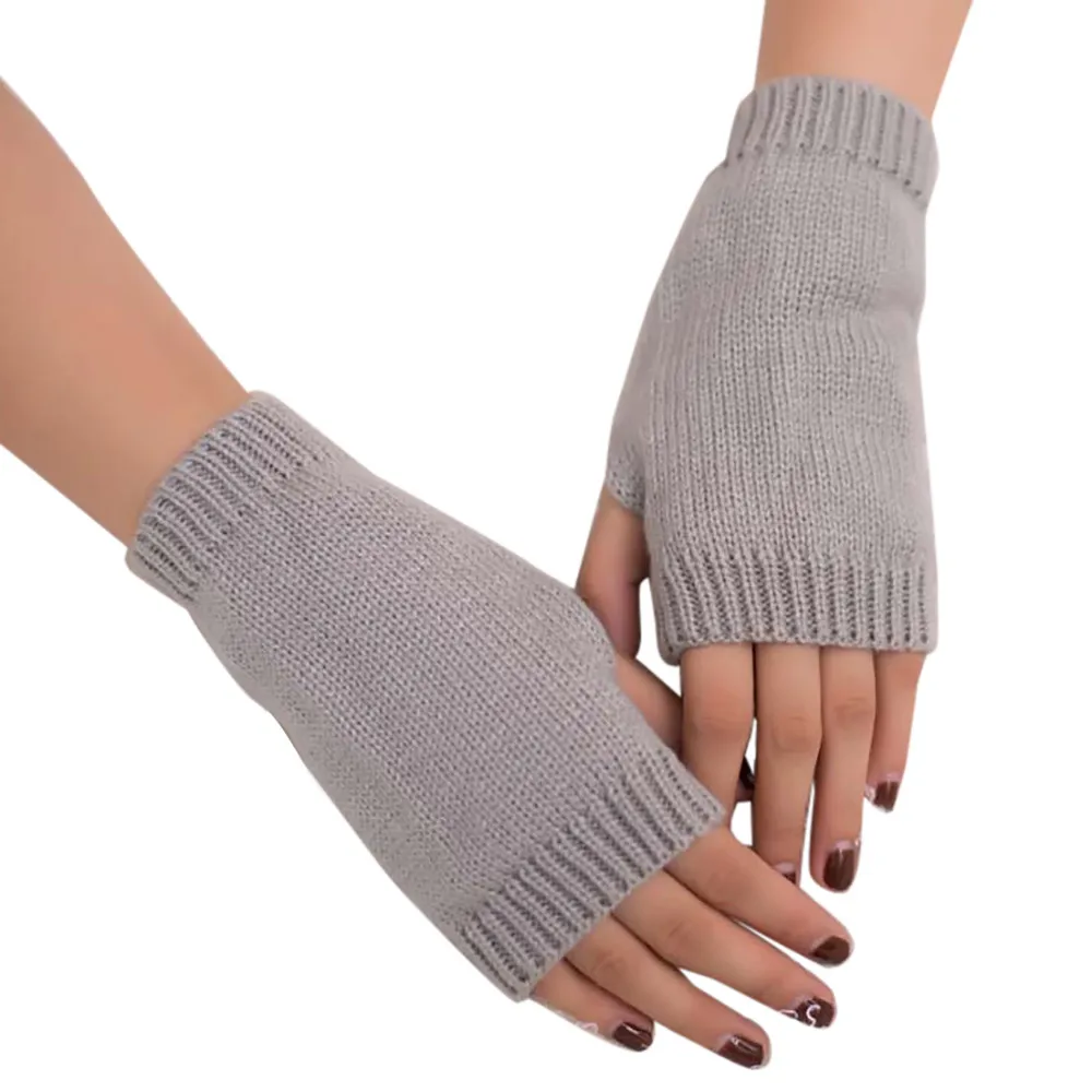 Для женщин трикотажный вязаный руки теплые, без пальцев Зимние перчатки мягкие теплые варежки