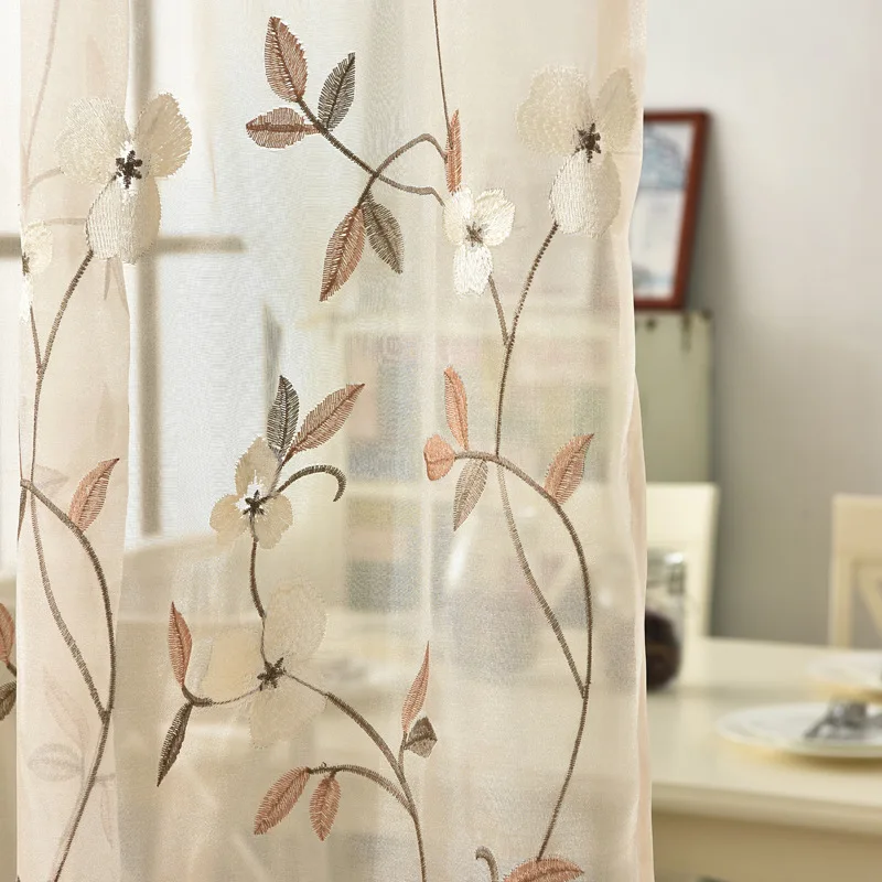 

American Country Pastoral Style Embroidery Flower Curtain Balcony Bedroom Bay Window High-end Gauze Curtain