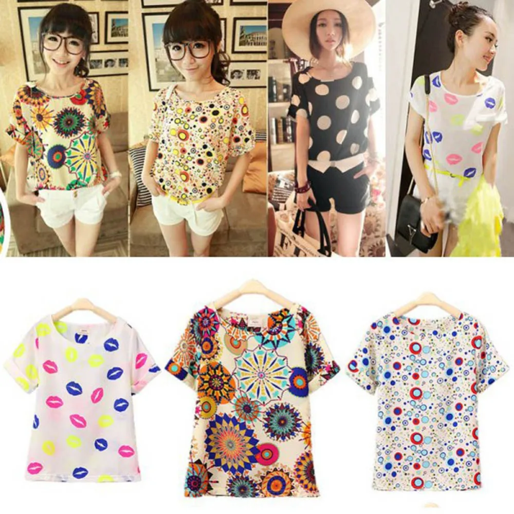 Женская летняя футболка, забавный рисунок с птицами, Женская свободная футболка, шифоновая разноцветная женская футболка с коротким рукавом, NS