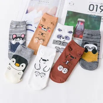 

Spring New Women Cotton Boat Sock Bear Penguin Dog Cute Animal Ankle Socks Korean Version Short Casual Straight Gril Socks 35-40