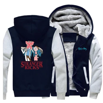 

Stranger Things rick and morty Funny Print Coat Hip Hop Thick Hoodie Men Winter Fleece Warm Sweatshirt Mens Harajuku Streetwear