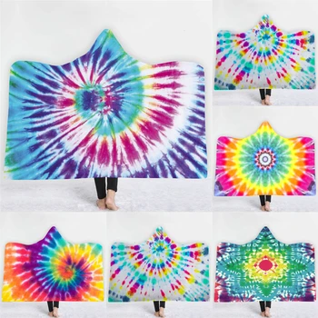 

Swirl Colorful Hooded Blanket Thickening Velvet Plush Cloak Magic Wearable Sofa Bed Plane Travel Bedding Throw Blanket In Cap