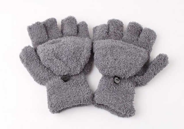 Warm Exposed Finger Mittens Knitted Warm Flip Half Finger Gloves Unisex Plus Thick Male Fingerless Gloves Men Wool #49153