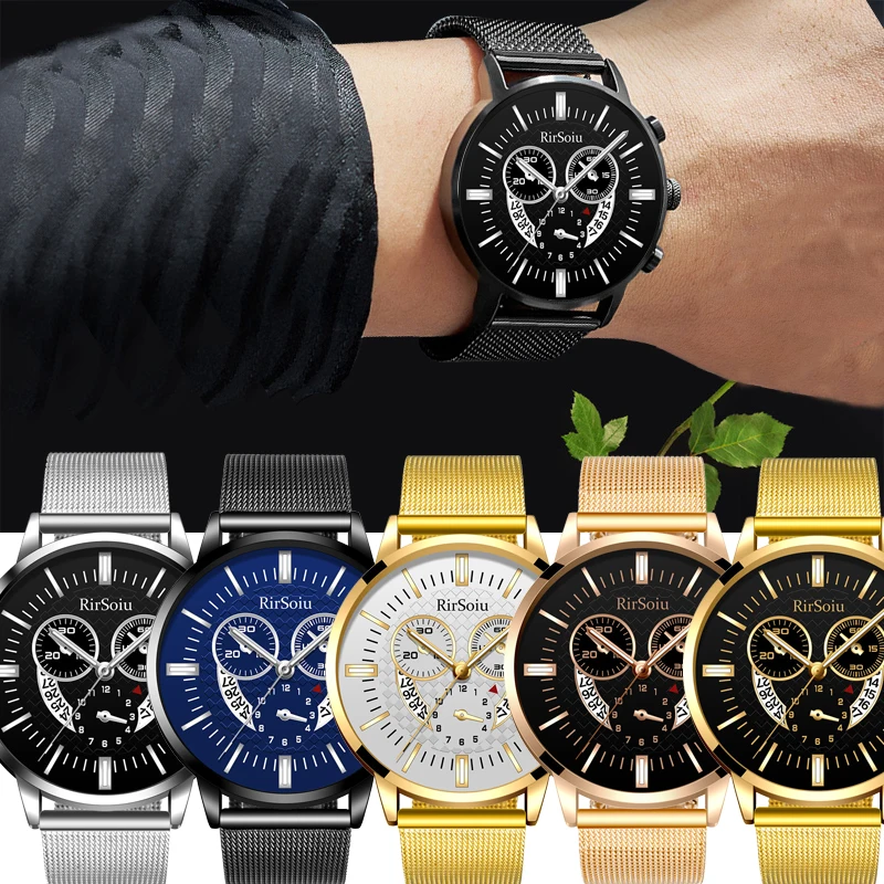 

Luxury Men Watch Quartz Trendy Business Design Male WristWatches Mesh Strap WristWatch Date Modern Gift Pasadores Para Reloj