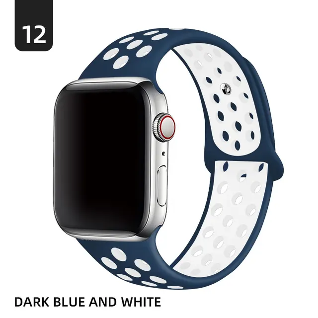 Silicone Strap For Apple Watch band 40mm 44mm 38mm 42mm 44 mm Rubber watchband smartwatch bracelet iWatch series 3 4 5 6 se band Dark blue with white