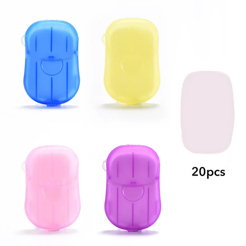 

20pcs Portable Hand Washing Box Disposable Boxed Soap Paper Travel Scented Slice Sheets Mini Soap Paper Outdoors Clean Tools