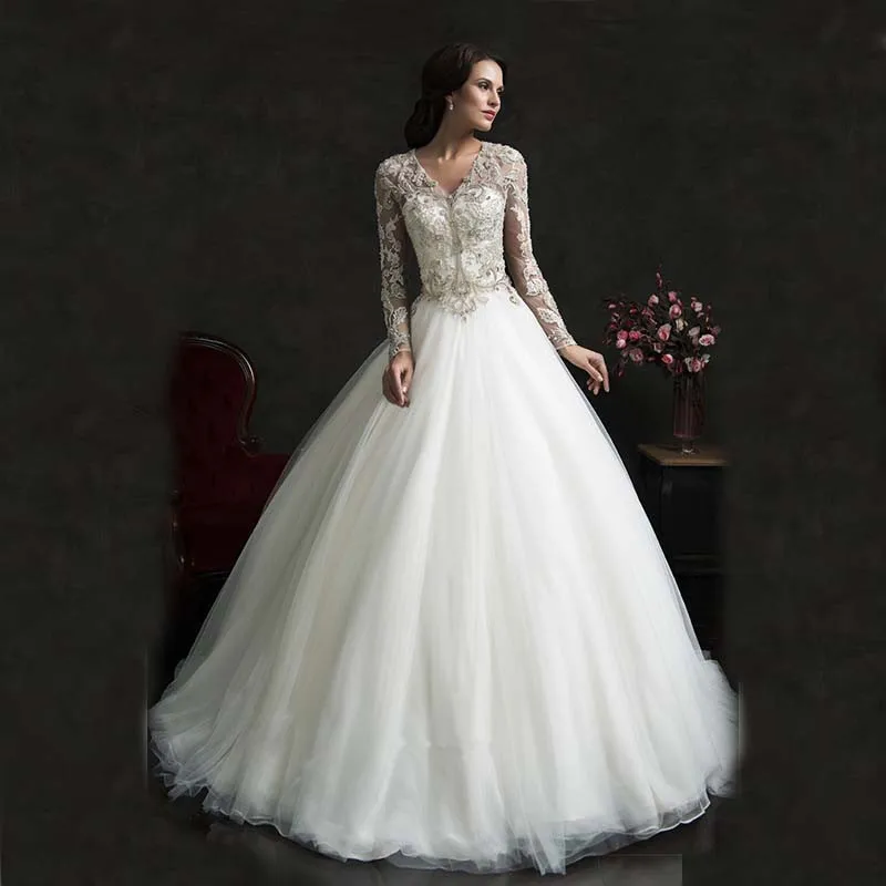 Платье с v-образным вырезом с длинным рукавом сексуальные модные Винтаж Vestido De Noiva Casamento манга Longo платья для матери невесты