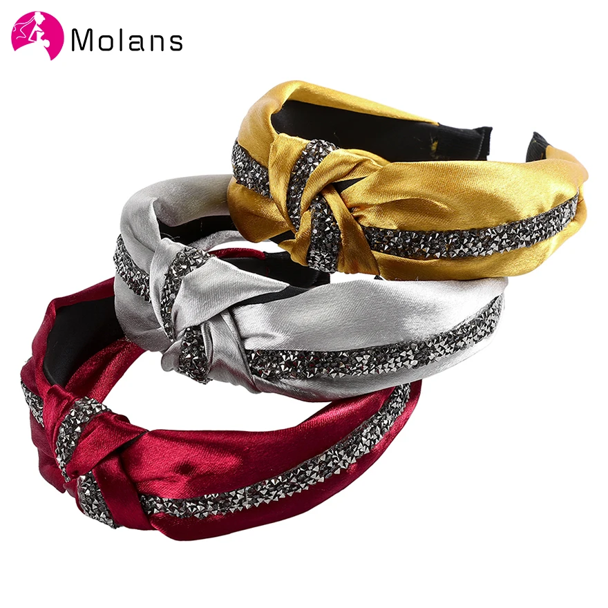 

MOLANS Glitter Drills Knot Hairbands Illuminate Rhinestones Striped Chic 6cm Width Headbands Fashion Luxurious Wide Hair Hoops