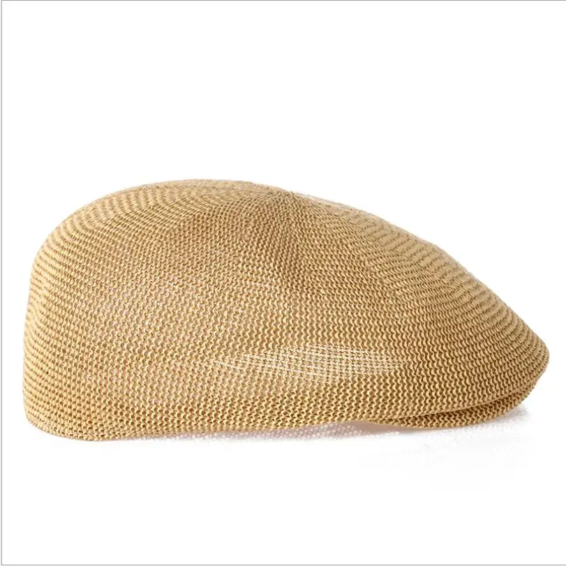 Männer Sommer Stroh Sun Hut Newsboy Caps Atmungsaktiv Männlichen Baskenmütze Flache Kappe Unisex Peaky Blinder Mesh Dad Hüte – Detail 5