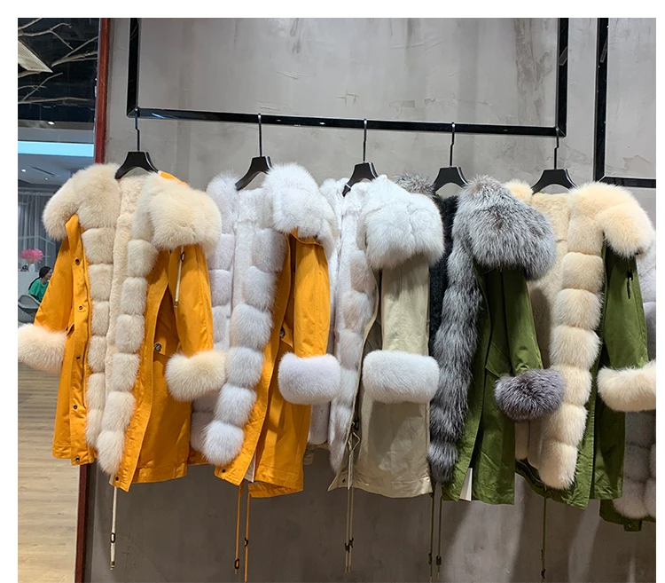 women Parka Winter Coats fox Fur Jacket Hooded Coat rabbit lining 2019new