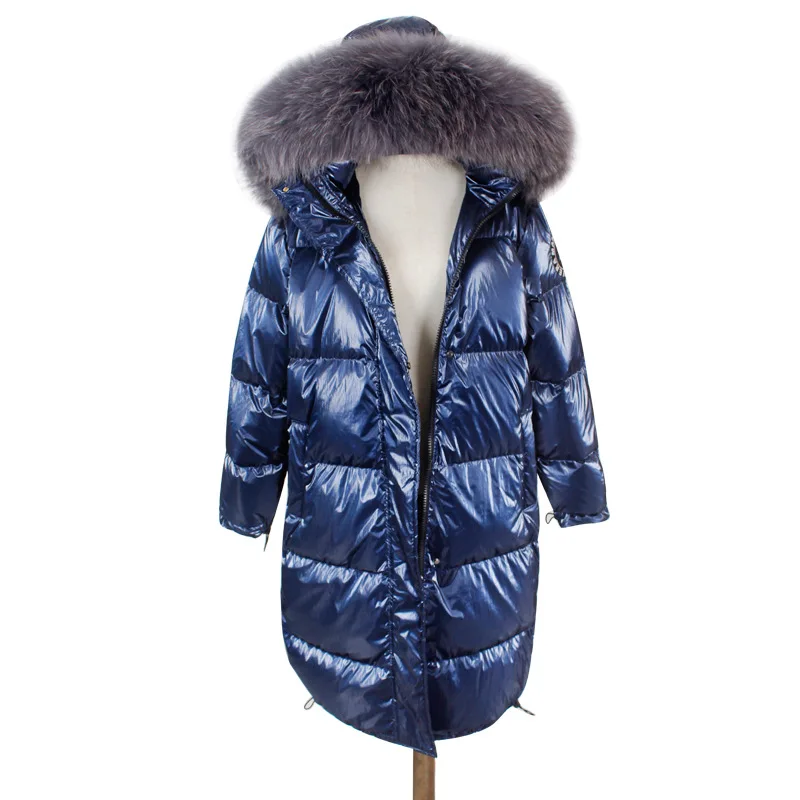 

Thick Womens Down Coats with raccoon fur Down Jacket Woman Hooded 80% White Duck Down Wide-waisted Zipper Long Women Down Coat