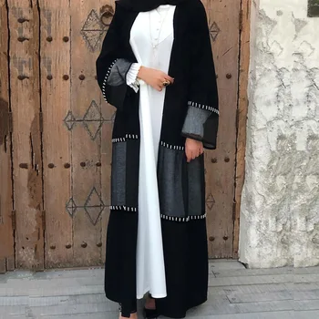 

2020 Muslim Abayas Women Long Islamic Dress Lace Mesh Patchwork Beading Brand Design Plus Size Abaya Black Robe Islam Clothing