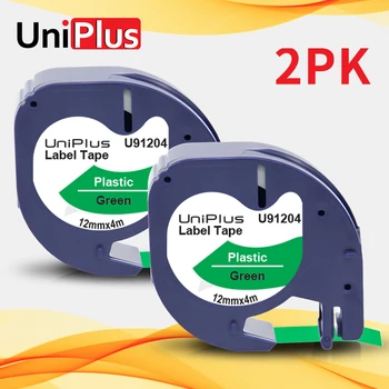 

UniPlus 2PK 91334 Printer Ribbon 12mm Replace DYMO 91224 91204 LT Label Tape Black on Green Waterproof Tape for DYMO Letratag XR