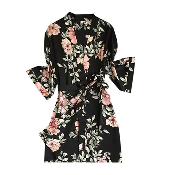 

Floral Printed Summer Bathrobes Ladies Fashionable Robe Female Home Sleep Robes For Woman Sleepwear Bathing Robe