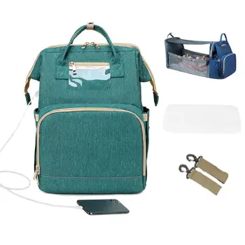 

USB Diaper Bags Backpack Foldable Sunscreen Baby Bed Crib Bag Large Capacity Superior Quality