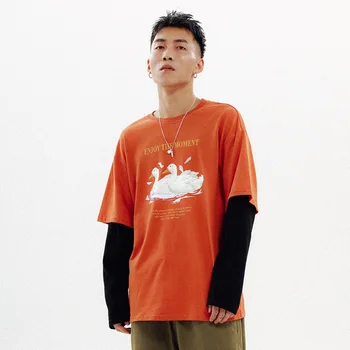 

Japanese Style Long-sleeved Men's Trend 2019 New Fake Two Pieces Students Cotto T-shirt Tide Ins Sweatshirts