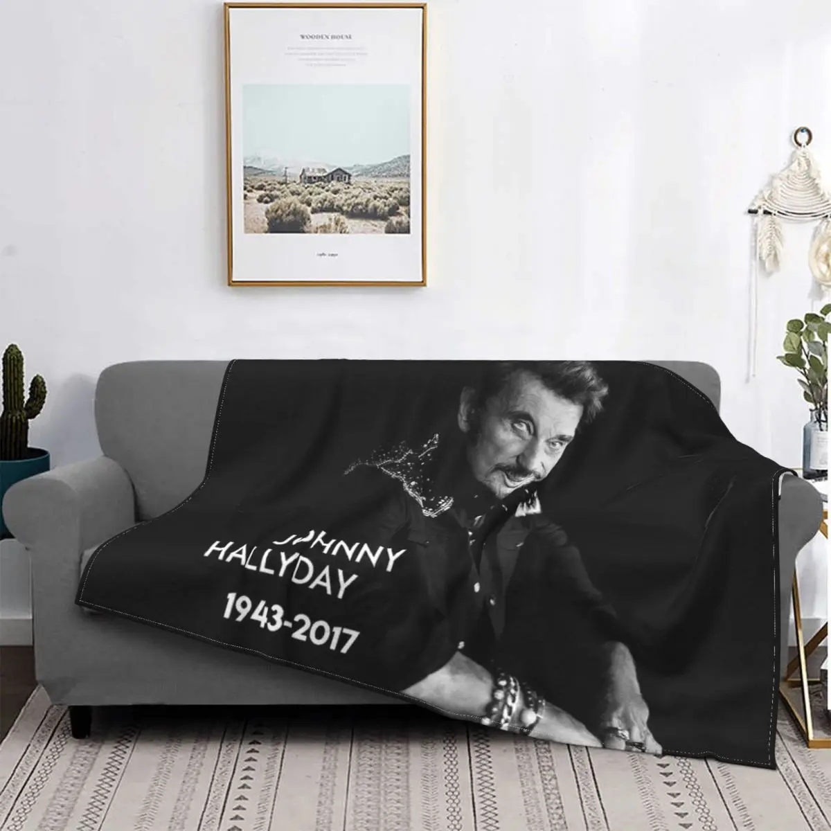 

Johnny Hallyday Flannel Blankets Fashionable Vintage Throw Blanket for Sofa Bedding Lounge