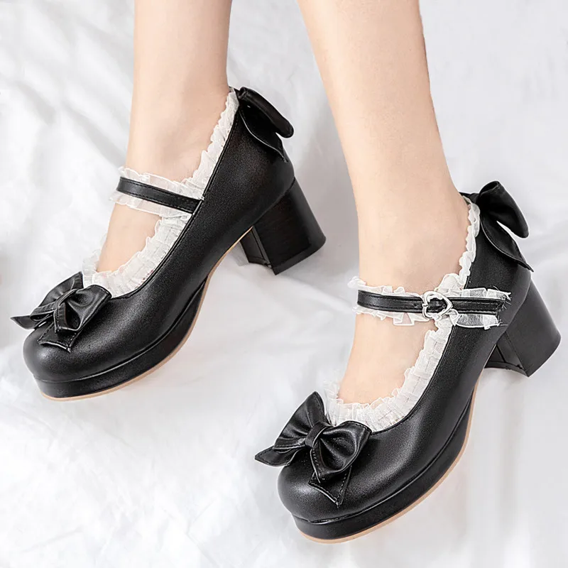 Black Lolita Shoes for Women High Heels 