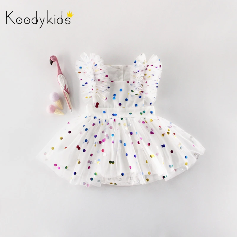 Koodykids/Боди для маленьких девочек; летнее платье; комбинезоны; праздничное платье принцессы для девочек; модная сетчатая одежда для маленьких девочек; модная летняя одежда