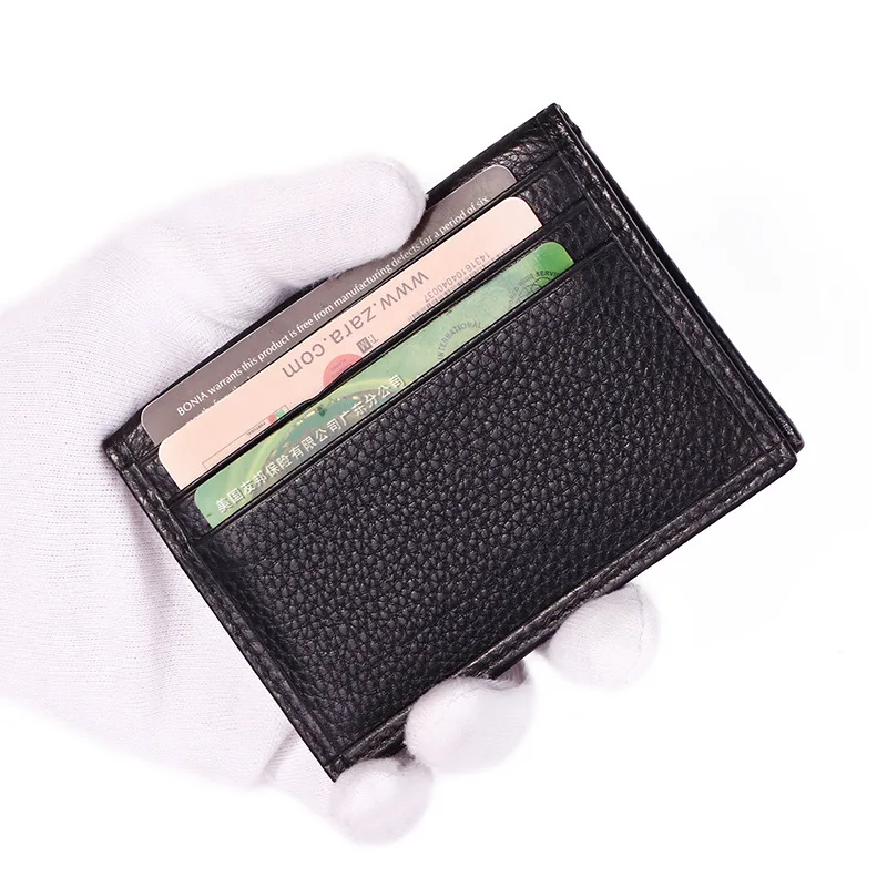 

Men Genuine Leather Ultra-Thin Two-Folded Wallet Full-grain Leather jia shi zheng bao Card Clamp Business Card Holder Women's Cu