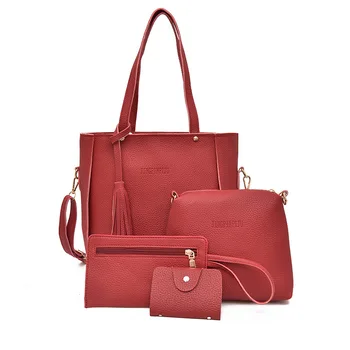 

2020 new women's handbag tassel four-piece women's shoulder bag messenger handbag mobile phone change small bag