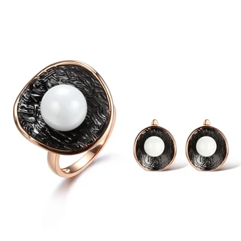 

Fashion Smooth Ceramic Beads Jewlery Set 8mm 10mm Ceramic Rings Copper Round English Lock Earrings For Women Free Shipping