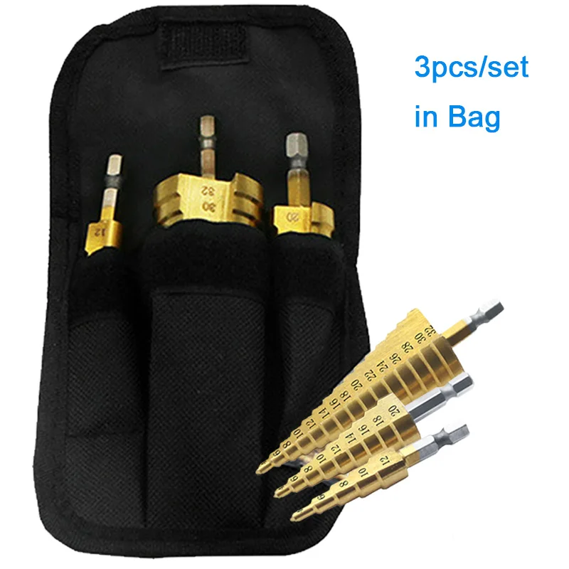 

4-12/20/32mm 3pcs Step Drill Bit Unibit Titanium HSS Steel Cone Drill Industrial Reamer Hexagon Kit Set Hole Cutters