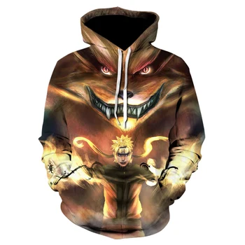 

2019 Men Hoodies 3D Print Naruto Nine-tailed Fox Hooded Sweatshirts Fashion Anime Hoodies Men Streetwear Plus Size 5XL