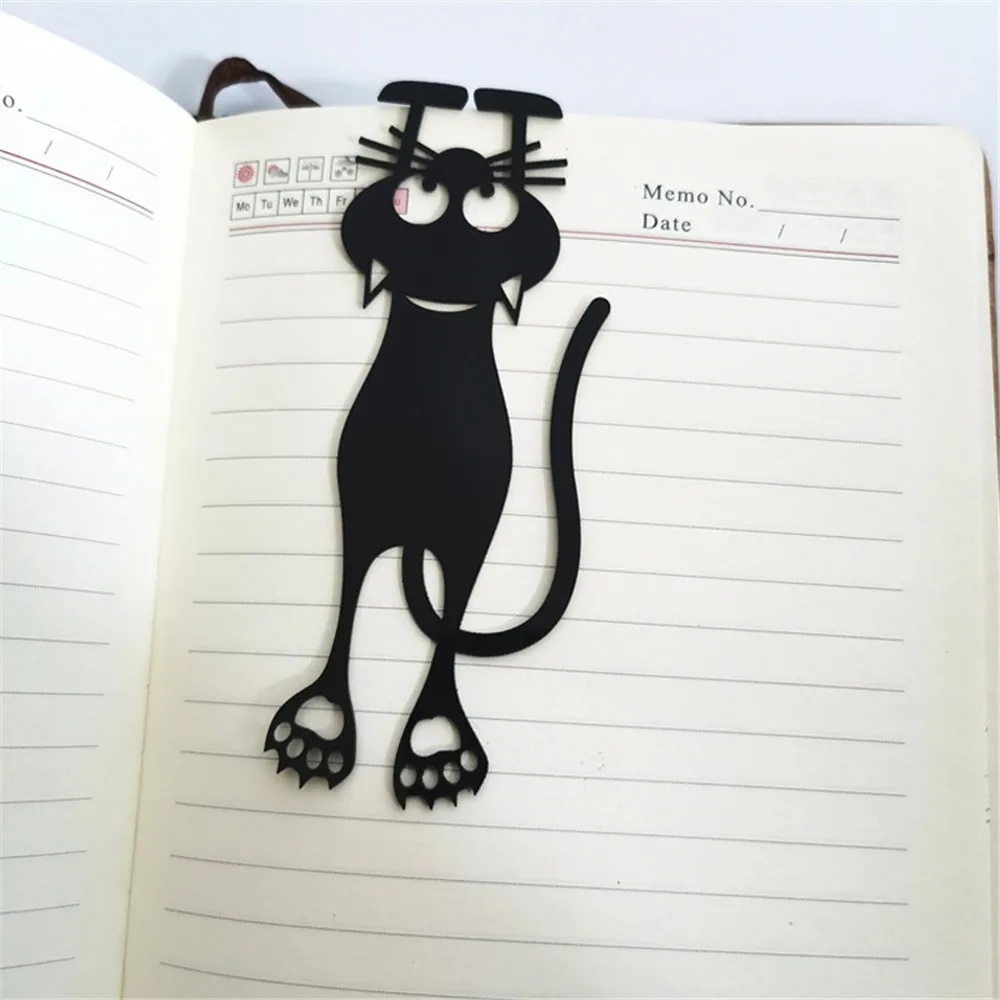 1-2 uds PVC negro marcapaginas gato Kawaii dibujos animados libro Clips divisor de página de la Oficina de la escuela papelería regalo accesorios de libro
